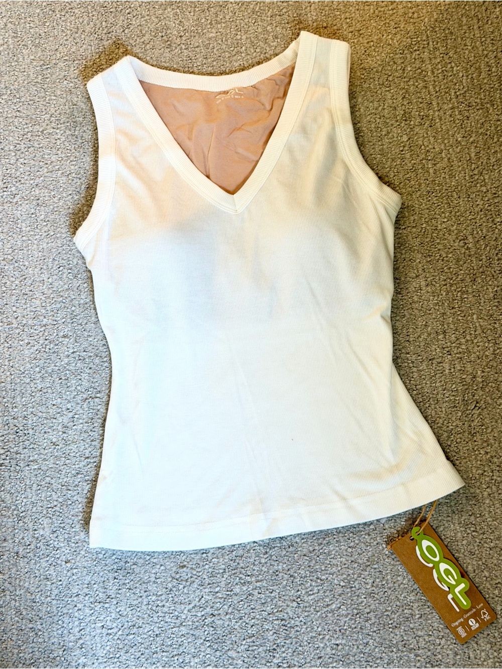 OGL Women's white V-Neck Tank Top built in bra